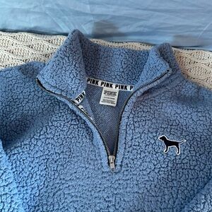 Victoria's Secret PINK Blue Sherpa Quarter-Zip Pullover